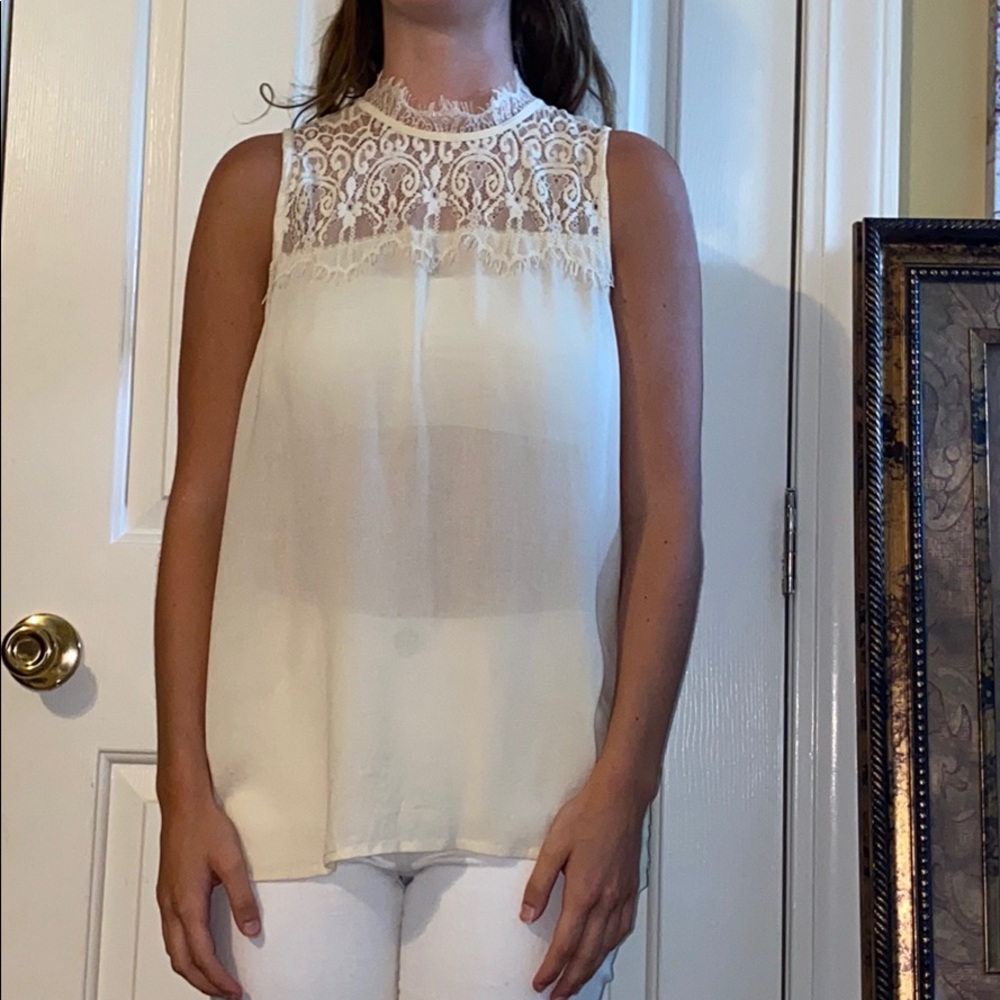 3/$10 Cream Tank Top with Lace Open Back